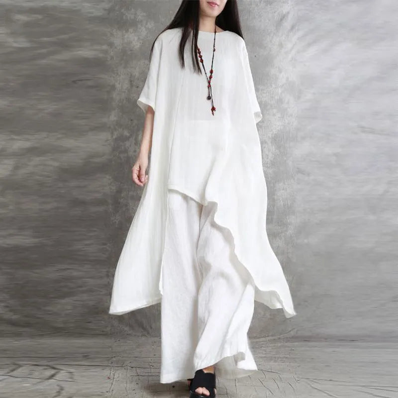 Sabrina | Conjunto de dos piezas: blusa holgada de media manga y pantalón de pata ancha con cintura elástica.