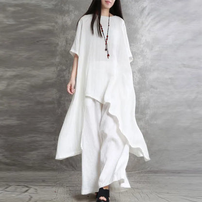 Sabrina | Conjunto de dos piezas: blusa holgada de media manga y pantalón de pata ancha con cintura elástica.