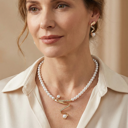 Juego de collar y pendientes de perlas naturales