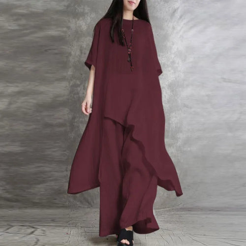 Sabrina | Conjunto de dos piezas: blusa holgada de media manga y pantalón de pata ancha con cintura elástica.