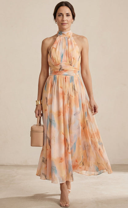 ESTHER | Vestido Halter de Estilo Acuarela