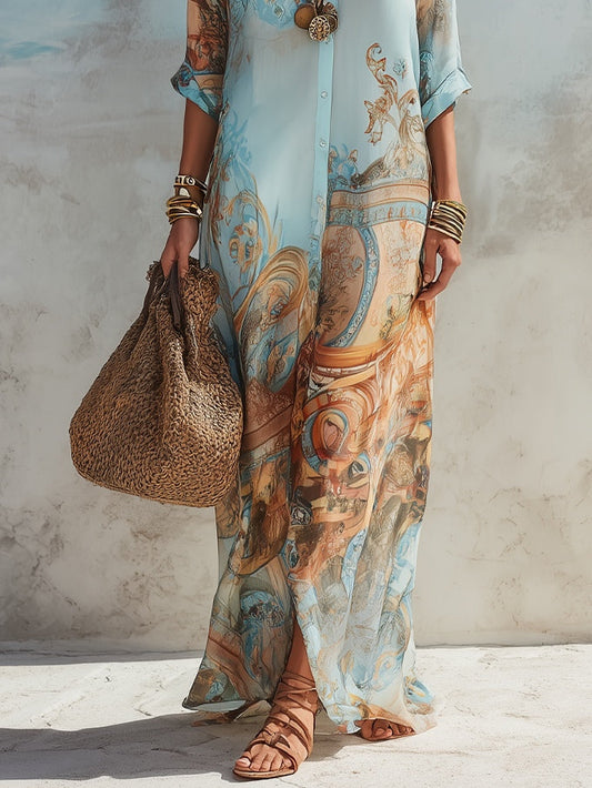 Thaléira - Vestido maxi elegante con estampado paisley