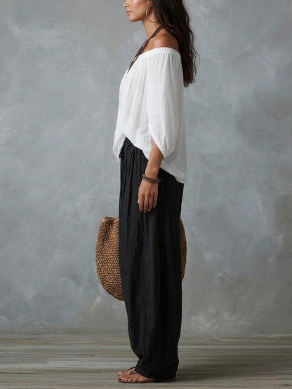 Luna - Conjunto de hombros descubiertos y pantalón fluido