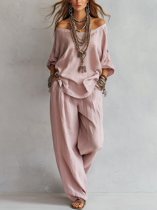 Gabriella - Conjunto de Hombros Descubiertos y Pantalón Palazzo