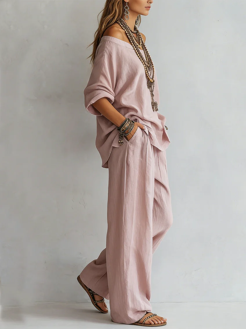 Gabriella - Conjunto de Hombros Descubiertos y Pantalón Palazzo