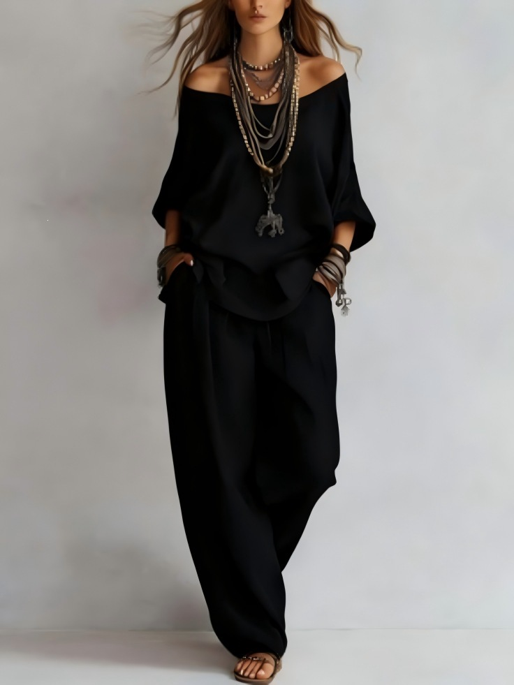 Gabriella - Conjunto de Hombros Descubiertos y Pantalón Palazzo