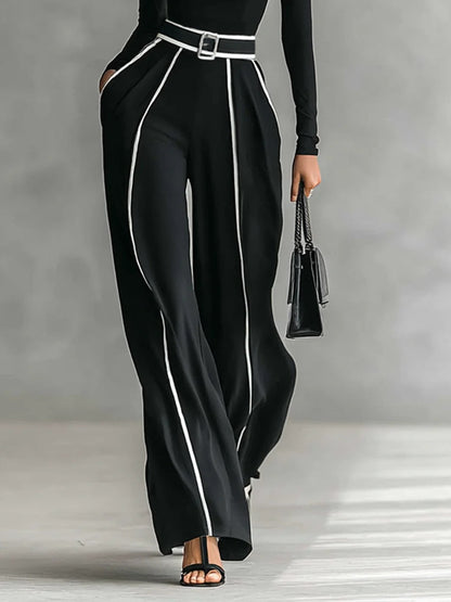 Renata™ | Conjunto de top de cuello alto con manga larga y pantalón de pernera ancha con cinturón