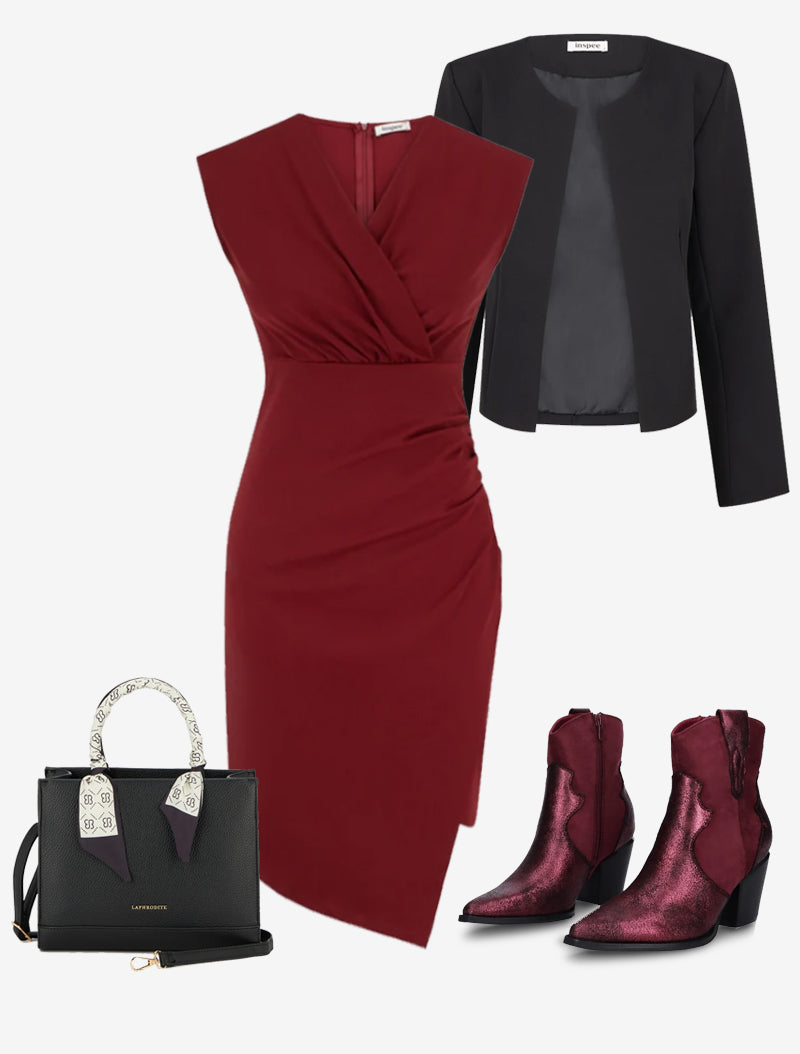 Vestido Élise Bordeaux combinado en look de otoño - AURA MILANO