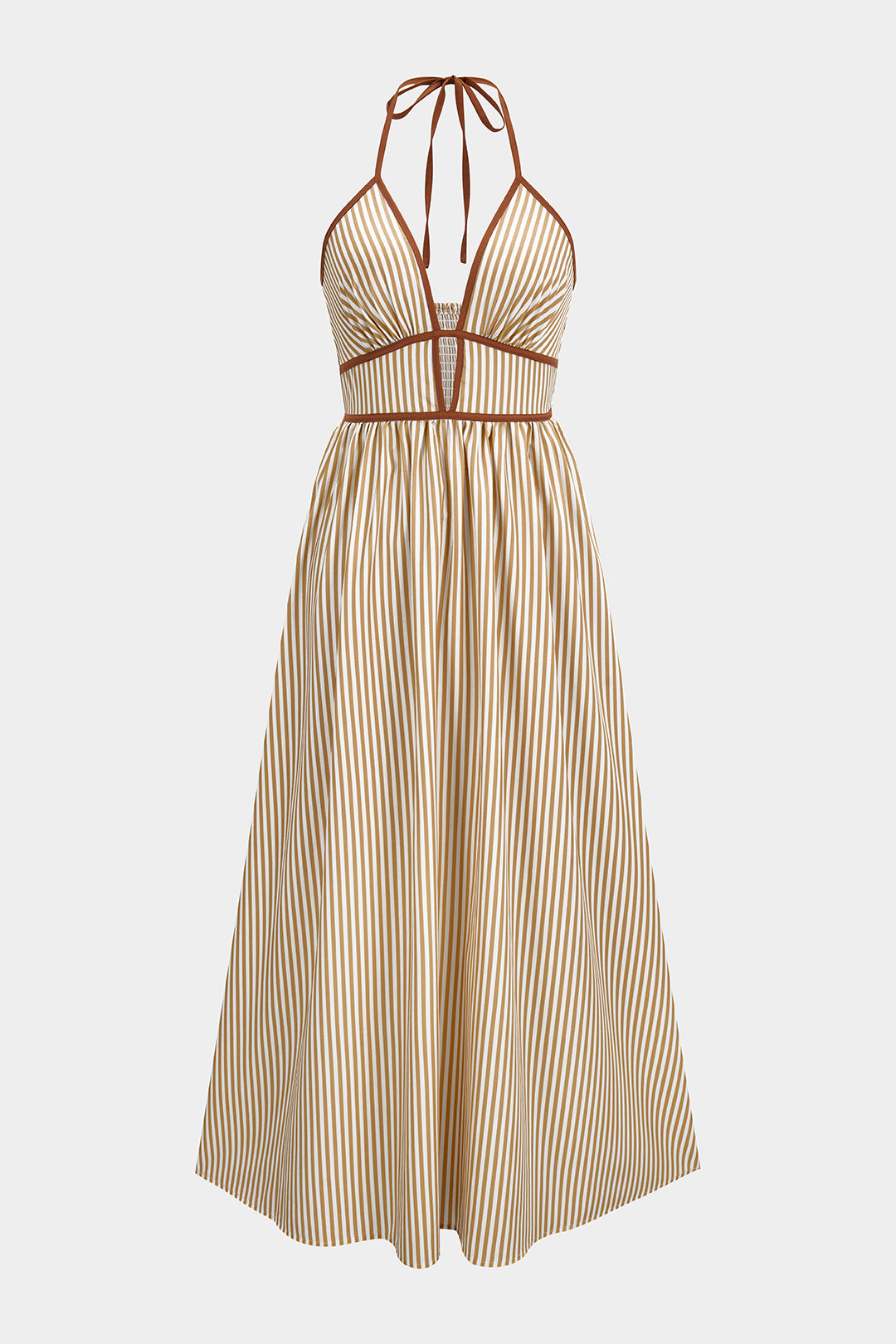 Azelith - Vestido maxi halter de rayas primaverales