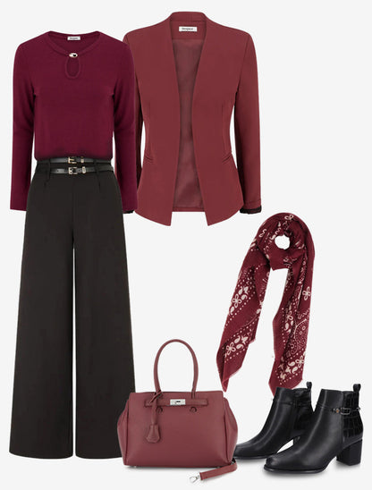 Blazer Aspen Bordeaux combinado en look de otoño invierno - AURA MILANO