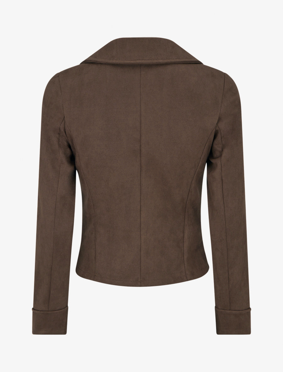 Cazadora Valentina Suède Chocolate vista lateral - AURA MILANO