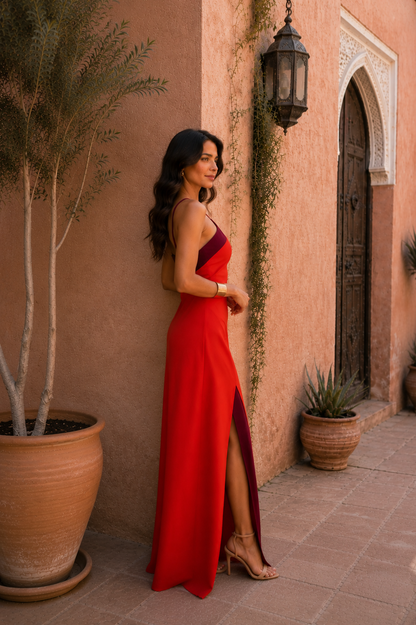 Vestido largo halter con abertura