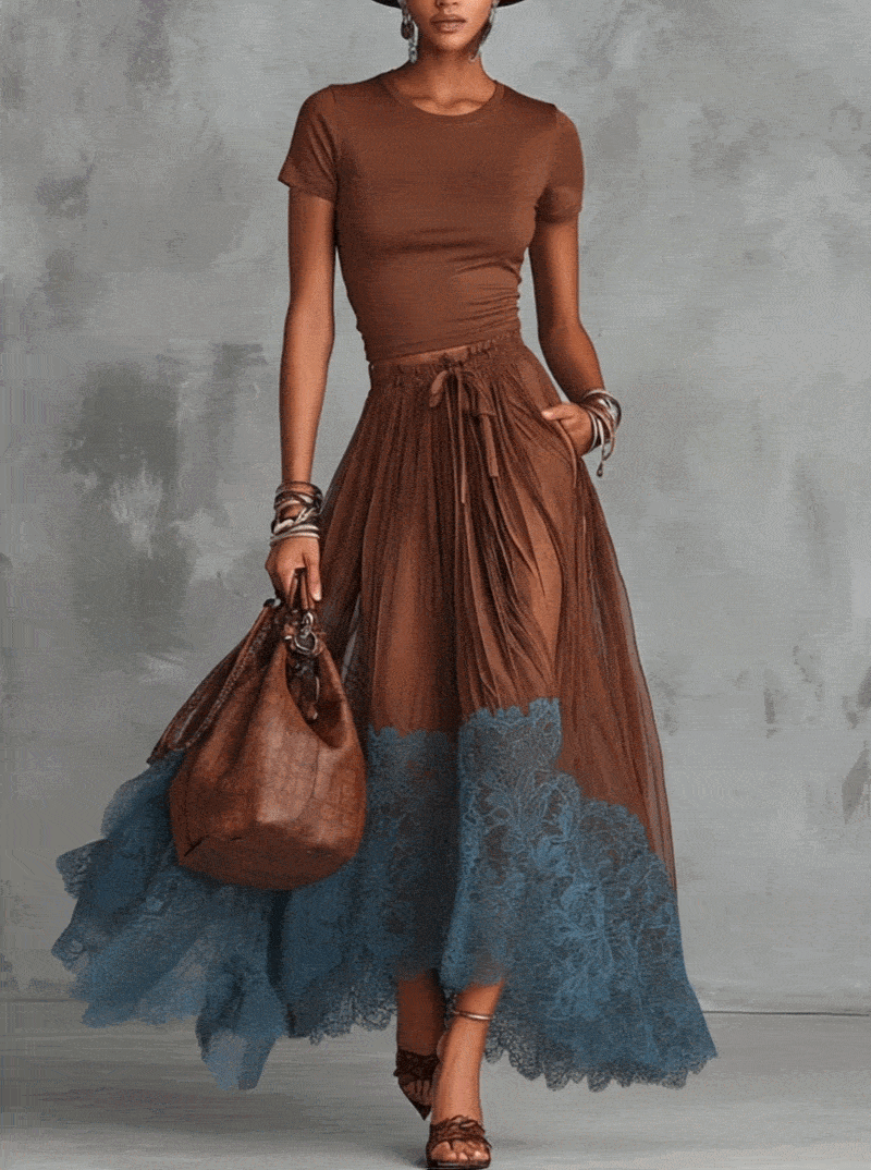 Valeria - Conjunto maxi elegante con falda de tul