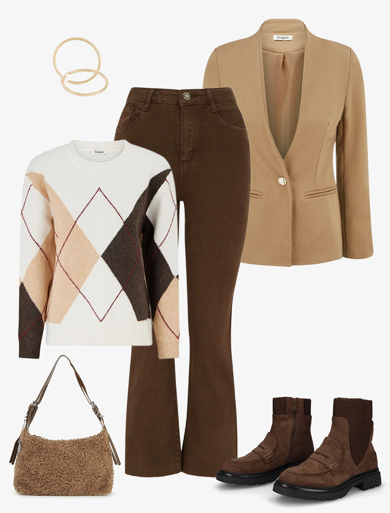 Jersey Eberta Argyle combinado en look de otoño invierno - AURA MILANO