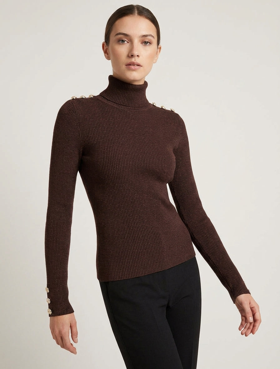 Jersey Valentina Chocolate combinado en look de otoño - AURA MILANO