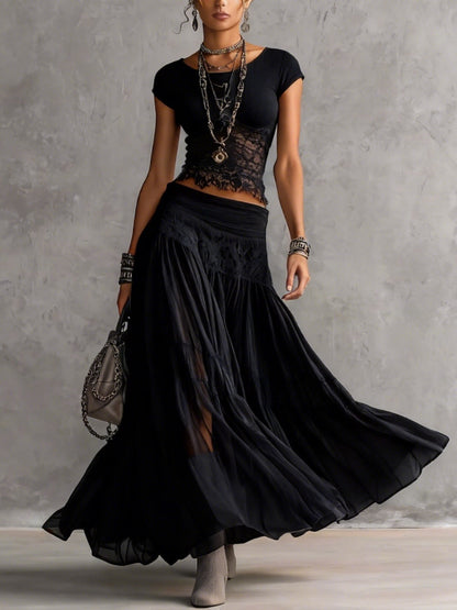 Adriana - Conjunto elegante con encaje y falda plisada
