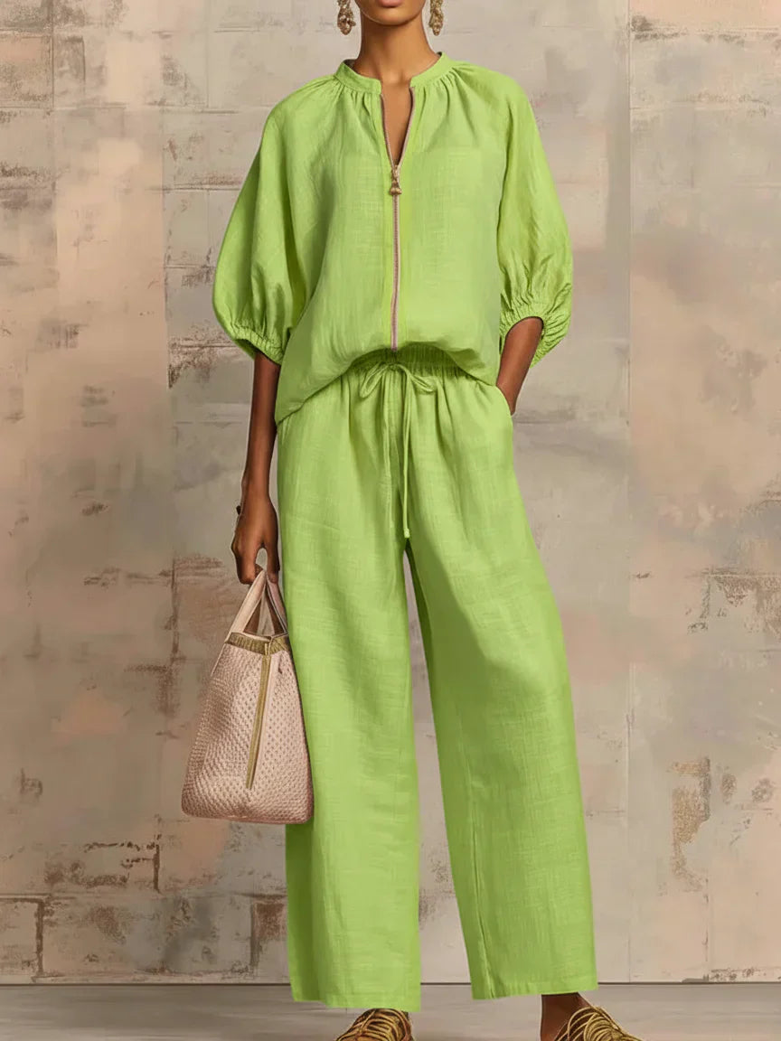 Alba | Conjunto de dos piezas: Camisa de estilo relajado y pantalón de pernera ancha