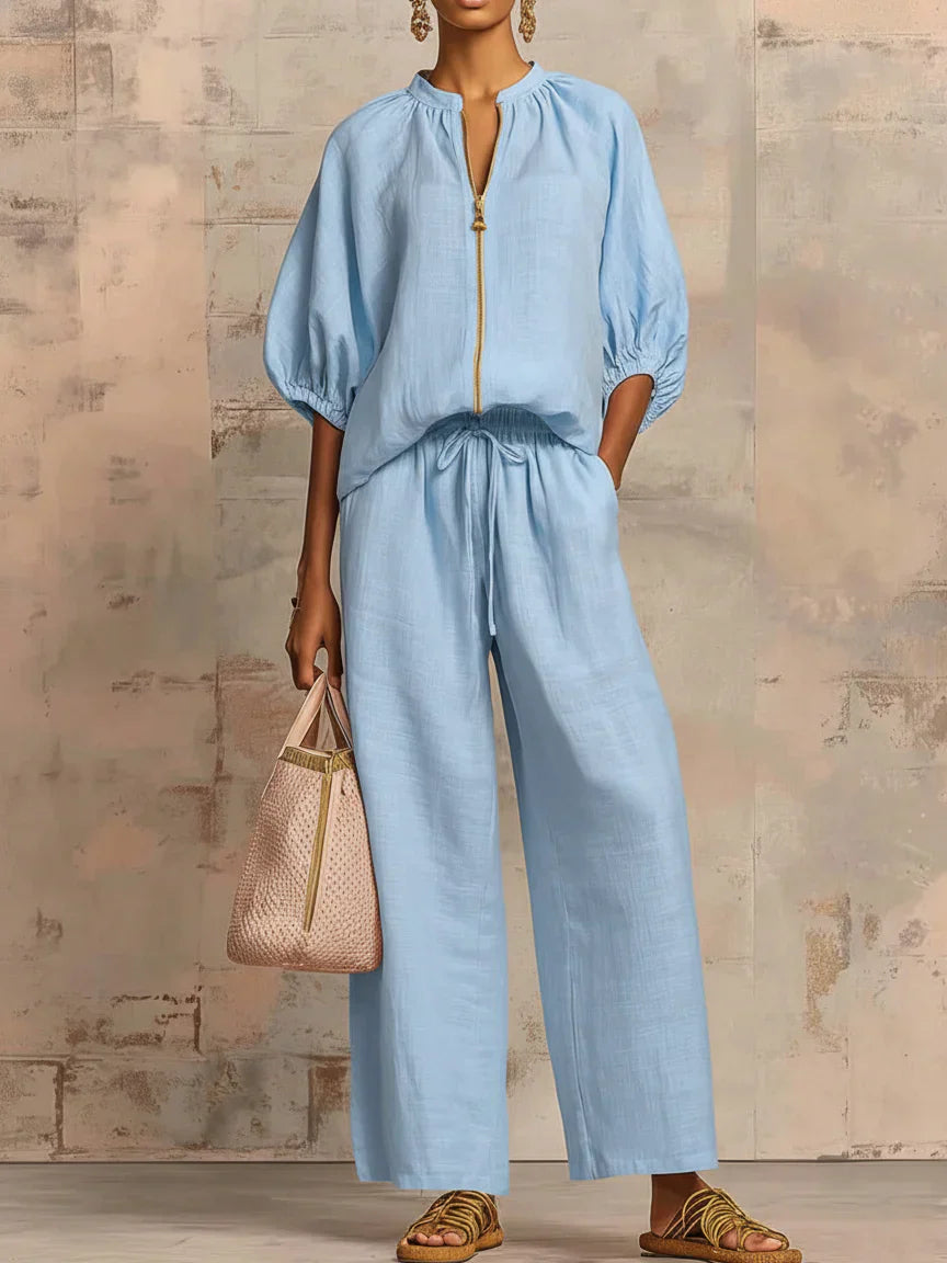 Alba | Conjunto de dos piezas: Camisa de estilo relajado y pantalón de pernera ancha